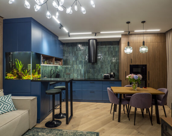 Кухня в современном стиле со встроенным аквариумом